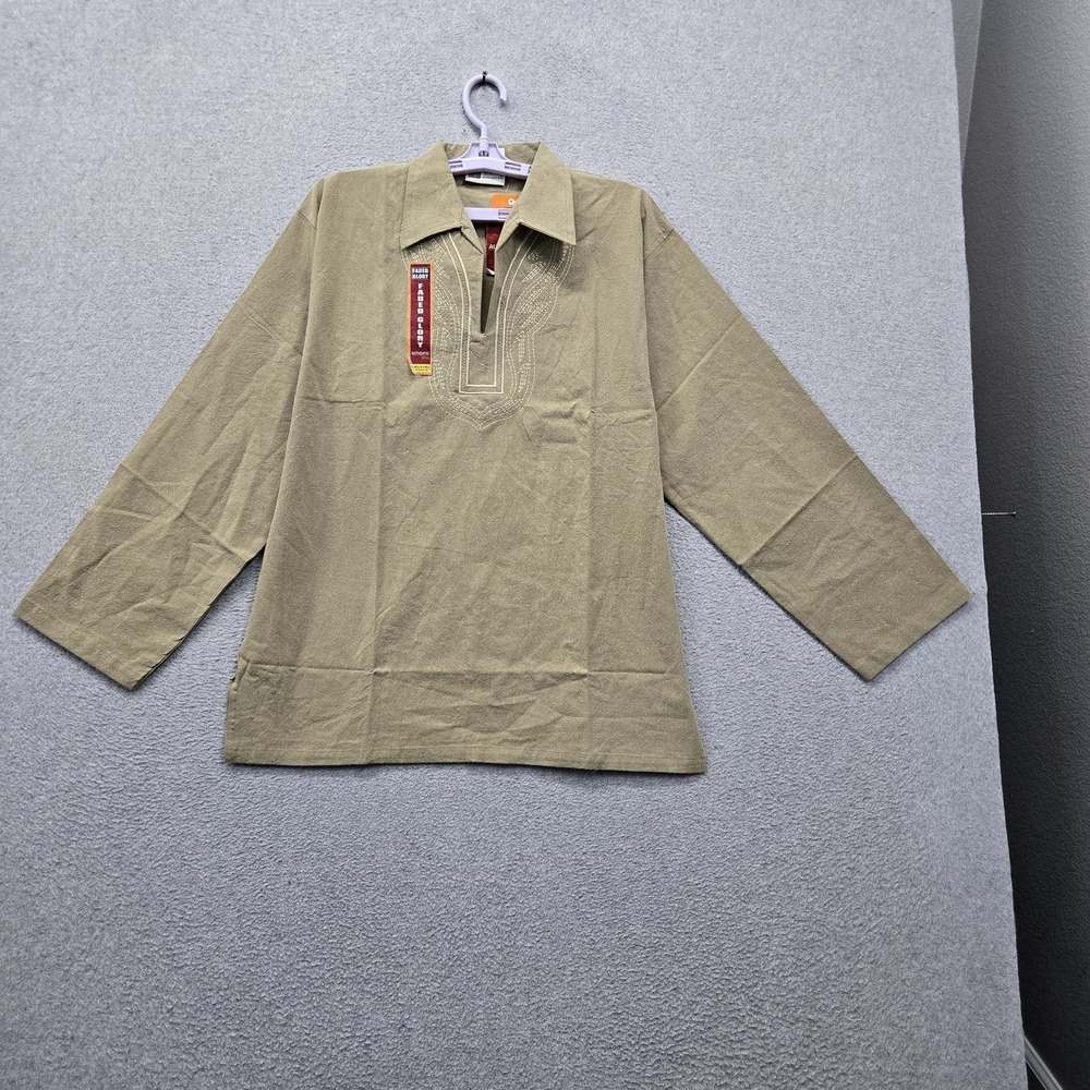 Faded Glory Boys Button Up Shirt S (6/7) Khaki Embroidered Authentic Style NWT